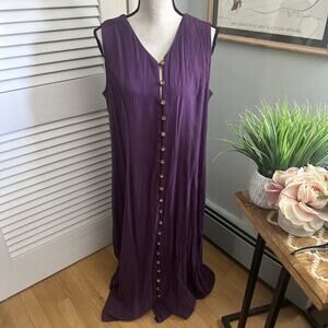 Vintage Fashion Bug Dress Womens 16 Purple Maxi Retro 90s Bohemian Resort Wear